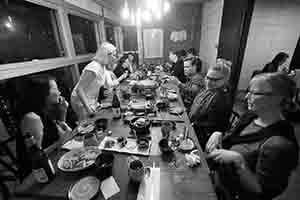 Guests at a dinner for artists in residence at HKU's Arts Faculty, Queen's Road Central, 10 November 2016.