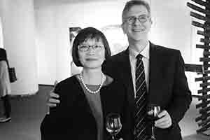 Sabrina Fung and Glen Steinman at the opening of '70. 40. Leong Ka Tai Photo Moments + Response Art Show', City Hall, Central, 11 November 2016
