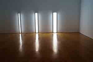 Dan Flavin’s 'The Nominal Three (to William of Ockham)', on display in Gagosian, Pedder Building, Pedder Street, Central, Hong Kong, 25 November 2016