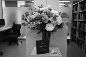 Flowers presented to David Clarke at his retirement party, Resource Centre, Department of Fine Arts, HKU,  Pokfulam, 2 December 2016