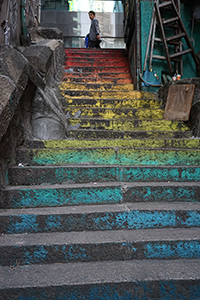 Rainbow colours painted on stairs, off Queen's Road Central, Sheung Wan, 20 January 2017