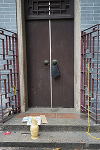 Jeans hanging on a door of the Tin Hau Temple, Sham Shui Po,  28 January 2017