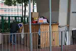 Homeless person with his possessions, Tung Chau Street, Kowloon, 28 January 2017