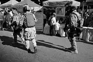 People dressed as soldiers at a street fair, Morrison Street, Sheung Wan, 1 January 2017