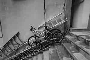 Bicycles and ladders on the steps, Tai Ping Shan Street, Tai Ping Shan, 18 February 2017