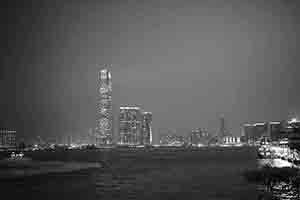 Victoria Harbour and Kowloon at night viewed from Hong Kong Island, 8 February 2017