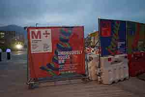 Signage concerning an exhibition at the M+ Pavilion, West Kowloon Cultural District, 16 March 2017