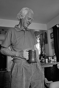 Retired professor Kevin MacKeown hosting a St. Patrick's Day party, Mui Wo, 19 March 2017
