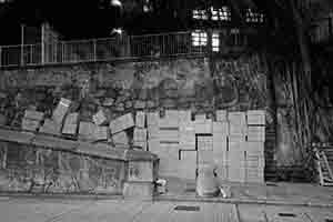 Boxes stacked by the side of the road, Queen's Road West, Sai Ying Pun, 28 March 2017