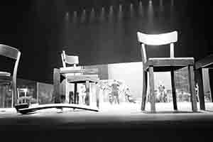 Workers preparing the stage in the Cultural Centre Grand Theatre for a performance by Tanztheater Wuppertal Pina Bausch of Rite of Spring, 8 March 2017