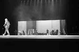 Workers preparing the stage in the Cultural Centre Grand Theatre for a performance by Tanztheater Wuppertal Pina Bausch of Rite of Spring, 8 March 2017