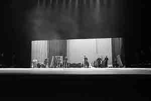 Workers preparing the stage in the Cultural Centre Grand Theatre for a performance by Tanztheater Wuppertal Pina Bausch of Rite of Spring, 8 March 2017