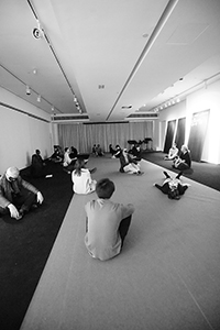 Masked musical performers at Spring Workshop, Wong Chuk Hang, 11 March 2017