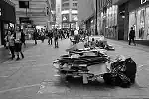 Collecting cardboard for recycling, Theatre Lane, Central, 5 April 2017