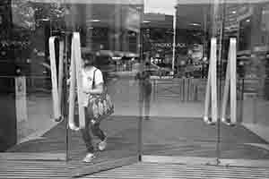 Entrance to the Pacific Place shopping centre, with reflections of Queensway, Admiralty, 20 April 2017