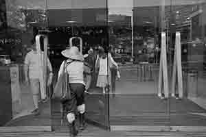 Entrance to the Pacific Place shopping centre, with reflections of Queensway, Admiralty, 20 April 2017