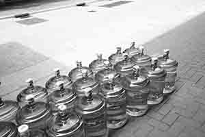 Empty water bottles on the street, Wing Lok Street, Sheung Wan, 18 May 2017