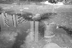 Reflection of buildings in a pond, Hong Kong Park, Central, 27 May 2017