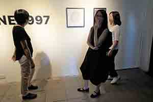 Guests at the opening of an exhibition, Videotage, Cattle Depot Artist Village, To Kwa Wan, 29 June 2017