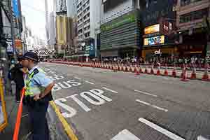 Road closed for the annual pro-democracy march from Victoria Park, Yee Wo Street, Causeway Bay, 1 July 2017