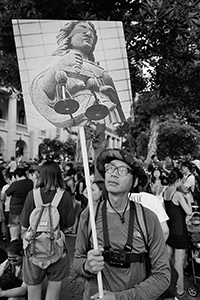 Kacey Wong at a protest against the Court of Appeal decision to give custodial sentences to Umbrella Movement democracy activists, near the Court of Final Appeal, Chater Road, Central, 20 August 2017