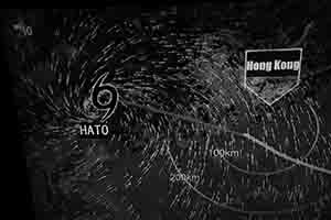 Television weather report displaying tropical cyclone warning signal number 10 for Typhoon Hato, Sheung Wan, 23 August 2017