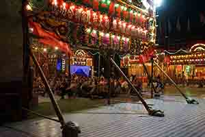 Temporary bamboo theatre for Chinese opera performance during the Hungry Ghost Festival, Moreton Terrace Playground, Causeway Bay, 12 September 2017