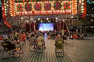 Temporary bamboo theatre for Chinese opera performance during the Hungry Ghost Festival, Moreton Terrace Playground, Causeway Bay, 12 September 2017