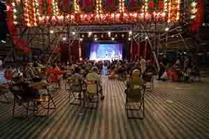 Temporary bamboo theatre for Chinese opera performance during the Hungry Ghost Festival, Moreton Terrace Playground, Causeway Bay, 12 September 2017