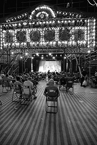 Temporary bamboo theatre for Chinese opera performance during the Hungry Ghost Festival, Moreton Terrace Playground, Causeway Bay, 12 September 2017