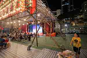 Temporary bamboo theatre for Chinese opera performance during the Hungry Ghost Festival, Moreton Terrace Playground, Causeway Bay, 12 September 2017