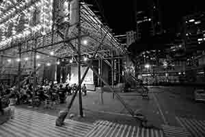 Temporary bamboo theatre for Chinese opera performance during the Hungry Ghost Festival, Moreton Terrace Playground, Causeway Bay, 12 September 2017