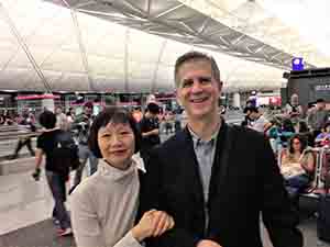 Sabrina Fung and Glen Steinman at Hong Kong International Airport, Chek Lap Kok, 1 October 2017