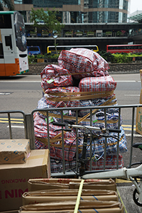 Bags of goods at the roadside, Connaught Road Central, Central, 11 November 2017
