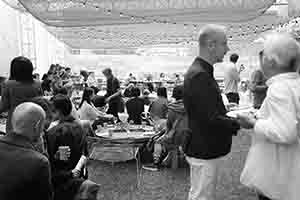 Guests at an exhibition opening, Spring Workshop, Wong Chuk Hang, 4 November 2017