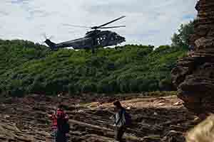 Helicopter conducting emergency medical evacation, Tung Ping Chau, Mirs Bay, 26 November 2017