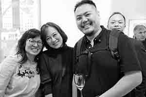 Guests at the opening of 'Living in Compassion: The Art of Chu Hing Wah', Hanart TZ Gallery, Pedder Street, Central, 8 December 2017