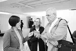 Artist Au Hoi Lam and guests at the opening of  the exhibition 'Interval in Space', Osage, Kwun Tong, 15 December 2017