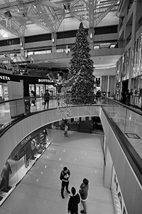 Christmas decorations in the atrium of the Landmark, Central, 30 December 2017