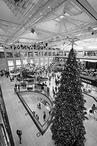 Christmas decorations in the atrium of the Landmark, Central, 30 December 2017