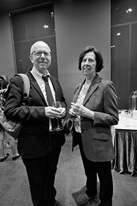 Hugh Chiverton (left) and Gillian Bickley (right), at a reception for the publication of a special issue about Hong Kong of the British periodical Wasafiri, British Council, Admiralty, 1 December 2017