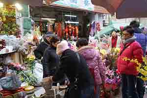 People shopping for flowers for Lunar New Year, Flower Market Road, Prince Edward, Kowloon, 30 January 2018