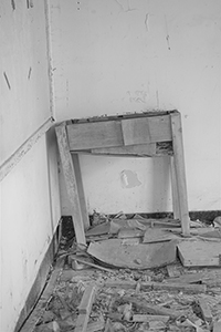 Table inside an abandoned British military facility near the border, Tai Shek Mo, above Lo Wu,  11 February 2018