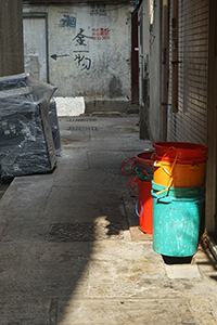 Buckets in an alleyway, Kowloon, 16 February 2018