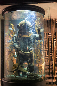 Diver's suit in water at the door of a business on Gough Street, Central, 20 February 2018