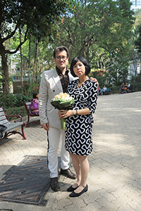 Before the wedding of Giorgio Biancorosso (left) and Yoko Hosoda (right), Hong Kong Park, 27 February 2018