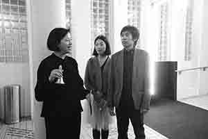 Ivy Lin, Stephanie Cheung and Kingsley Ng at Kingsley Ng's exhibition 'Secret Garden', Visual Arts Centre, Kennedy Road, 17 March 2018