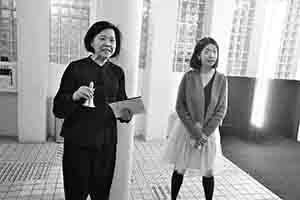 Ivy Lin and Stephanie Cheung at Kingsley Ng's exhibition 'Secret Garden', Visual Arts Centre, Kennedy Road, 17 March 2018