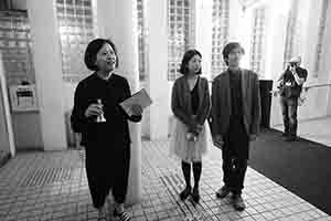 Ivy Lin, Stephanie Cheung and Kingsley Ng at Kingsley Ng's exhibition 'Secret Garden', Visual Arts Centre, Kennedy Road, 17 March 2018