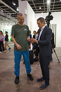 Wolfgang Tillmans (left) and Jeff Koons (right) at Art Basel Hong Kong, Convention and Exhibition Centre,  Wanchai, 27 March 2018